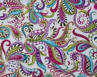 0.5m PAISLEY, Federn, Stoff, Baumwolle, weiß