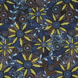 blau, gelber Blumen Stoff, 50cm, Baumwolle Bild 1