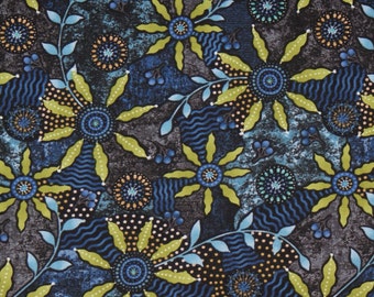 blau, gelber Blumen Stoff, 50cm, Baumwolle
