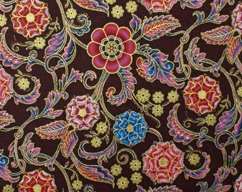 50 cm fabric, cotton, ornaments, floral pattern, burgundy brown