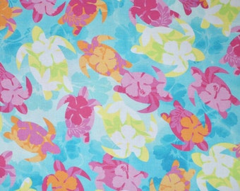 1.3 m turtle fabric with flowers, turquoise