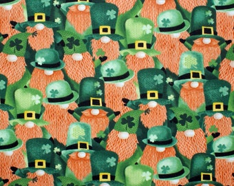0.5 m gnome motifs on cotton fabric, green / orange