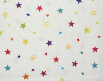 19.80Euro/meter fabric creamy white with colorful stars, cotton