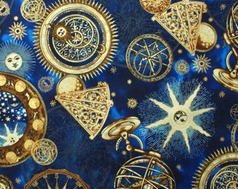 0.5 m moon, planets, star fabric, blue / gold