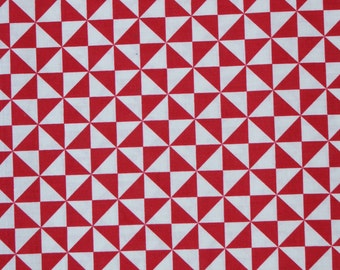 Tissu coton motif géométrique 70 cm, rouge/blanc