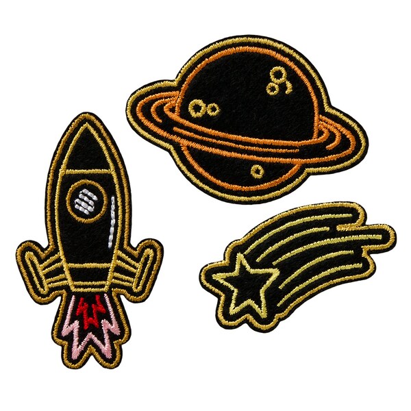 1.60 Euro/piece, set of 3, spaceship motif, outer space, iron-on transfer, application/patch