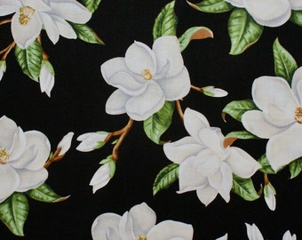 Tissu 70 cm, motif fleurs magnolia, coton