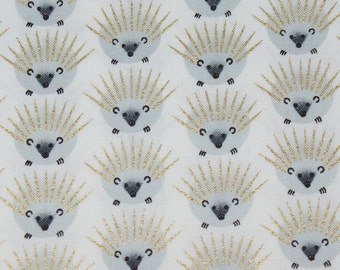 30 cm cotton fabric, hedgehog, white / gray / gold