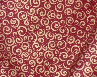 0.5 m scroll, ornaments, semicircle fabric, burgundy with gold metallic print