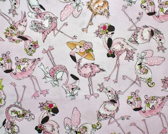 Flamingo fabric, 50 cm, pink, cotton