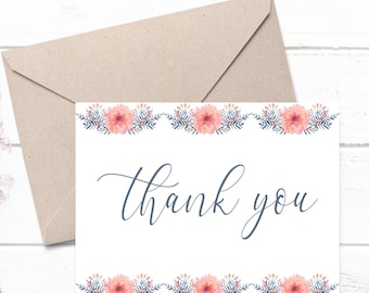 Instant Download Floral Thank You Card Wedding Thank You Note File