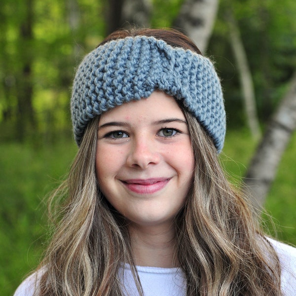 Bandeau en tricot gris ardoise, Earwarmer à torsion douce, fil acrylique et laine, chauffe-oreilles, mode d’hiver, stockeur, cadeau pour les adolescents ou les femmes