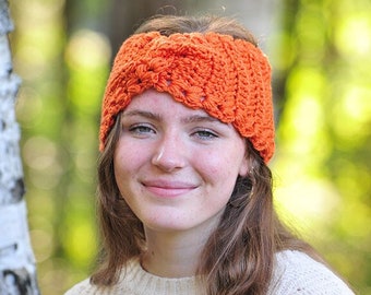 Orange Headband, Fall Head Band, Twist Earwarmer, Soft Acrylic Yarn, Winter Ear Warmer, Pumpkin, Stocking Stuffer for Teens, Women Gift