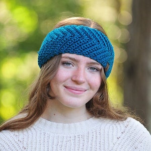 Teal Ohrwärmer, Weiches Stirnband, Chevron Muster, Acrylgarn, Gehäkelte Ohrwärmer, Winter Stirnband, Stoffstopf, Teen Geschenk für Frauen