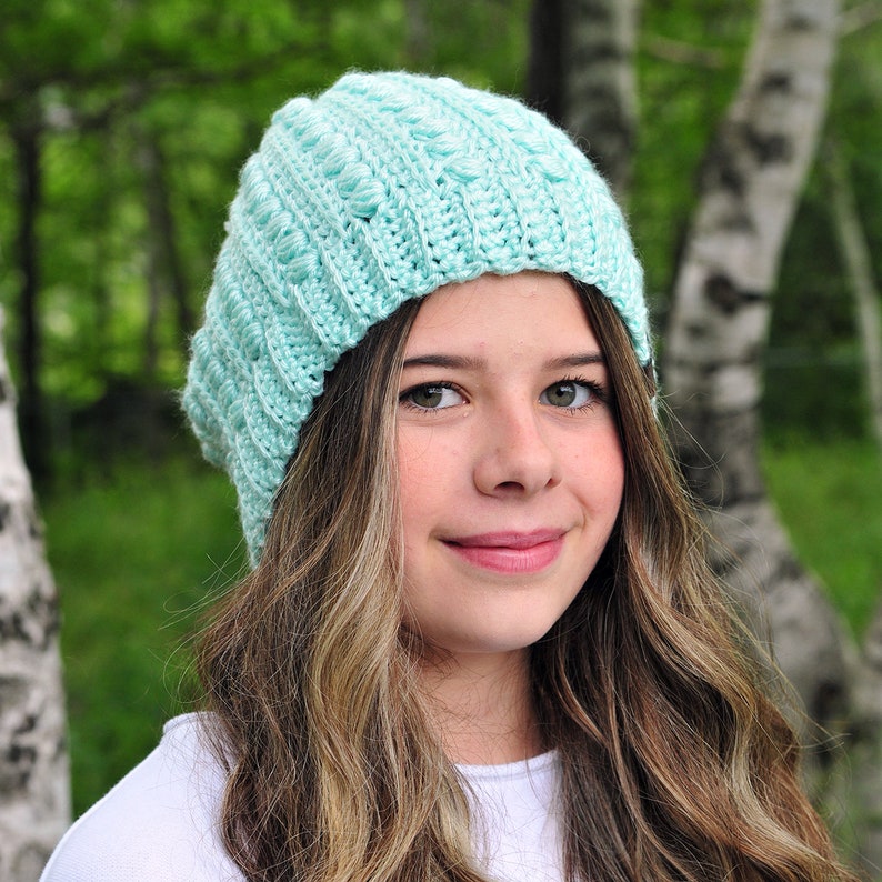 Mint Green Winter Hat Slouch Hat Acrylic Yarn Pastel Etsy