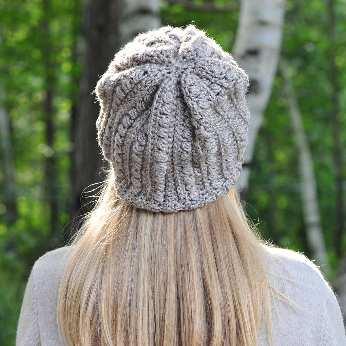 Created by Cyd Womens Crochet Slouchy Beanie‎ Taupe Merino Wool Knit Hat NEW Simple Texture Slouch Hat (Knit) - Version 2 – Lion Brand Yarn main image 2
