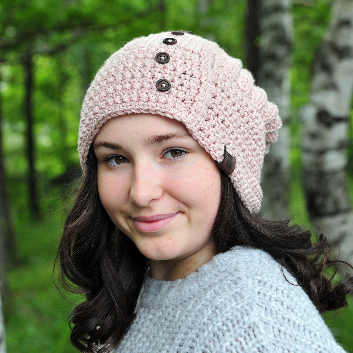 Cream Winter Hat Slouch Hat With Buttons Soft Acrylic Yarn Etsy