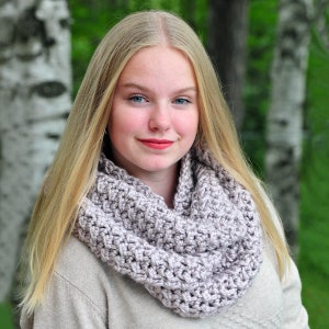 Taupe Chunky Infinity Scarf, Soft Winter Cowl, Warm Crochet Scarf