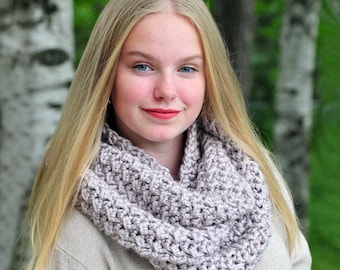 Taupe Chunky Infinity Scarf, Soft Winter Cowl, Warm Crochet Scarf