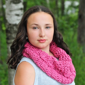 Peony Pink Cowl, Cushy Infinity Scarf, Soft Neckwarmer, Crochet Neck Warmer