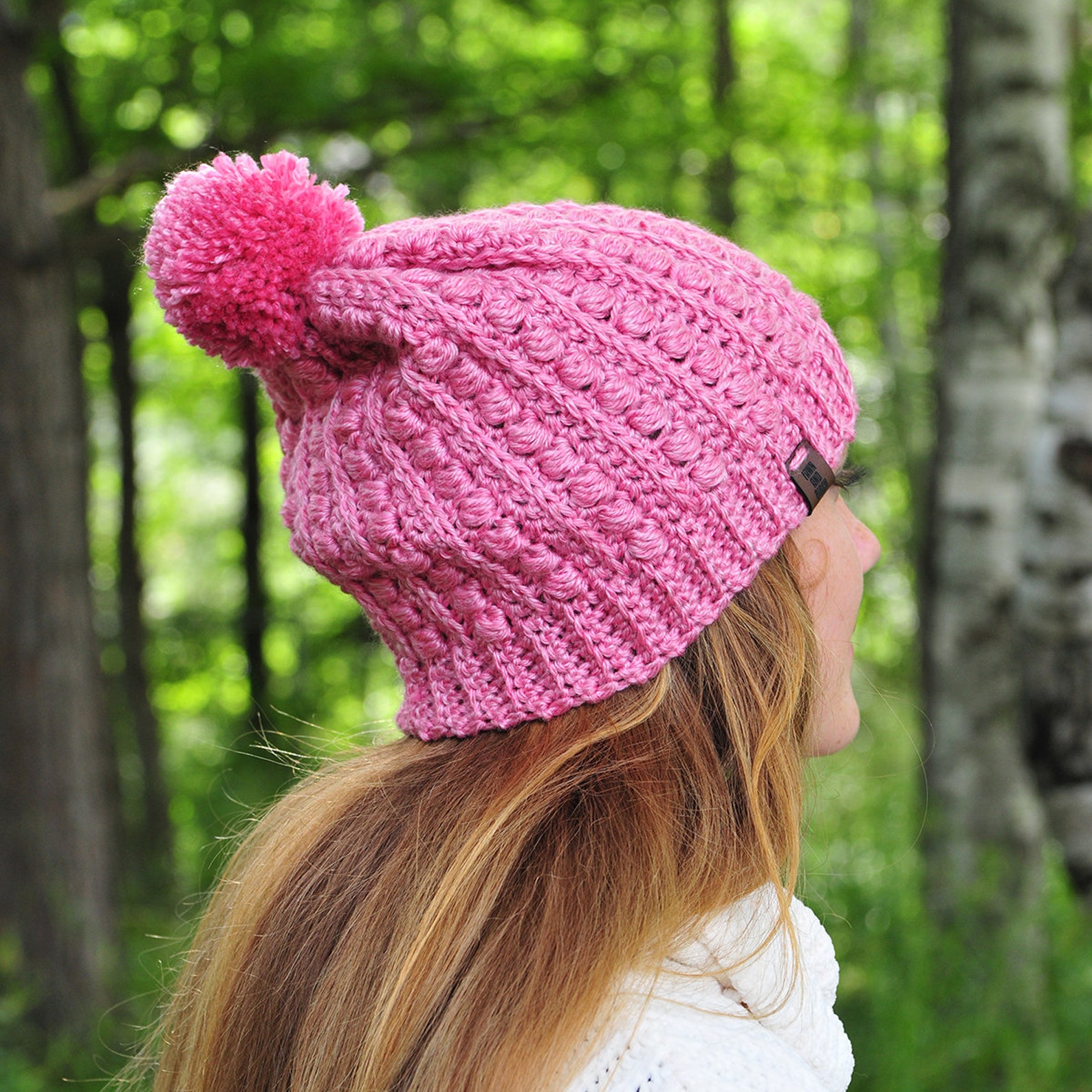 Dark Pink Winter Hat, Slouch Hat, Acrylic Yarn, Deep Rose, Crochet Hat