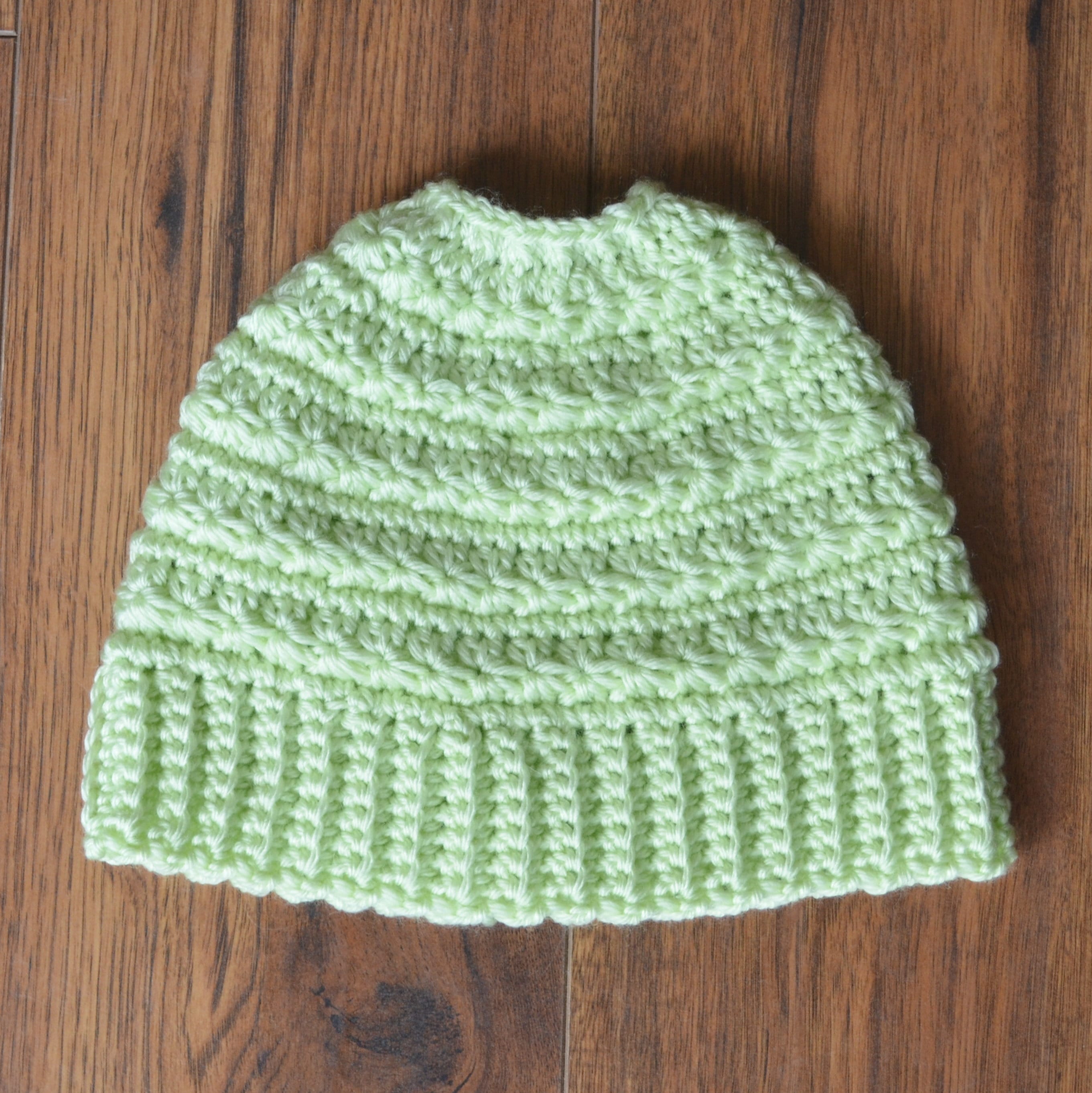 Handmade Hand Crafted Knit Messy Bun Hat adult/teen size sparkly mint green Snow Bunny Pom Hat | Mint – Pigment main image 3