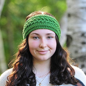 Grüne Ohrwärmer, weiches Stirnband, Kaktus, Chevron Muster, Acrylgarn, Gehäkelte Ohrwärmer, Wintermode, Geschenk für Teenager oder Frauen