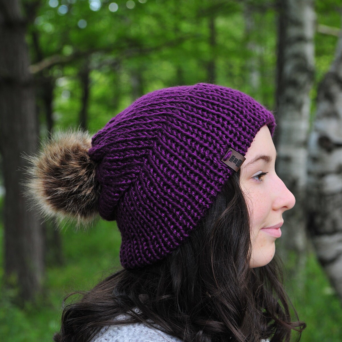 Navy Blue Knit Hat, Winter Toque, Hand Knitted Slouch Hat, Soft