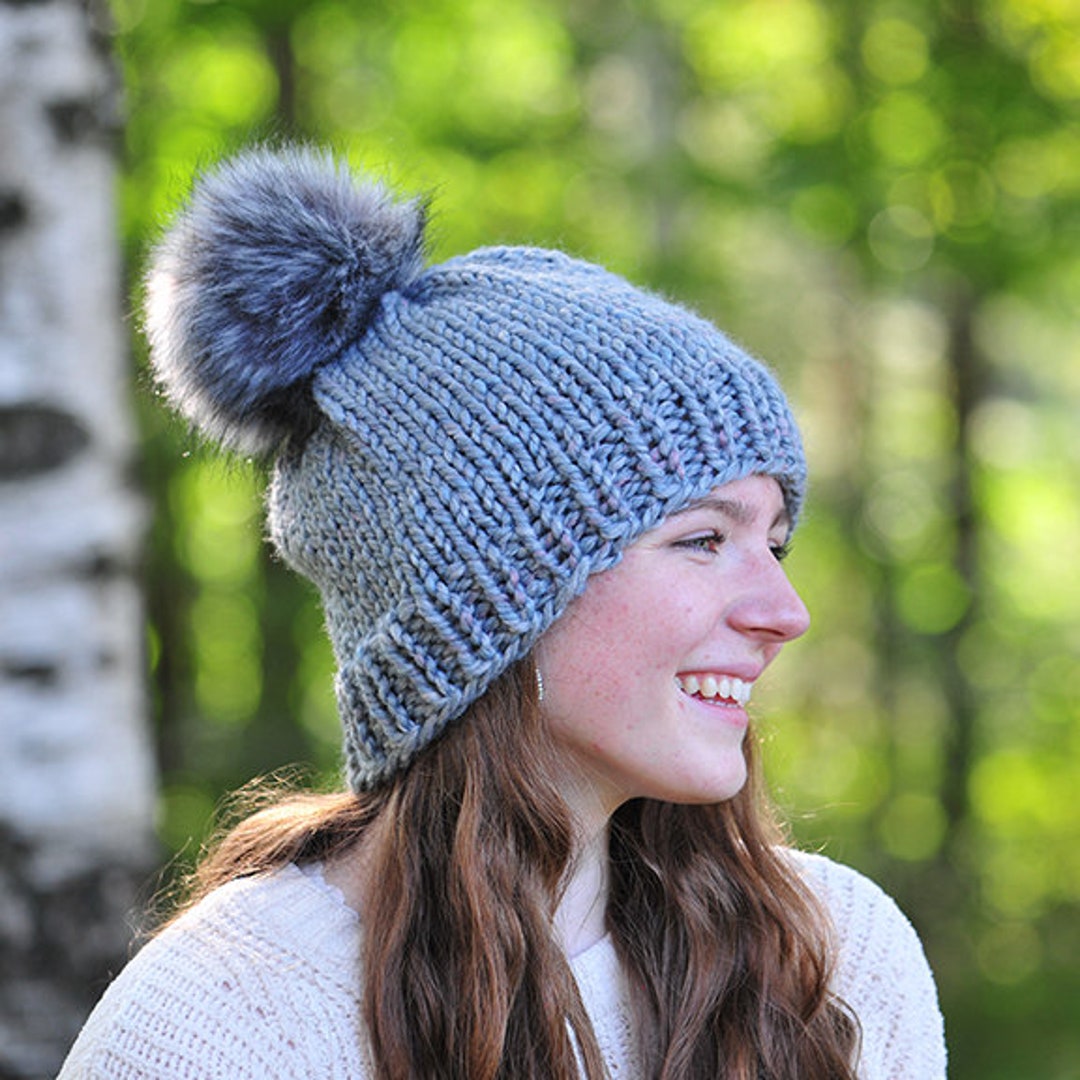 NWT Upcycled Louis Vuitton Blue Gray Knit Beanie with Faux Fur Pom Louis Vuitton | Accessories | Kids Louis Vuitton Pom Beanie  main image 4