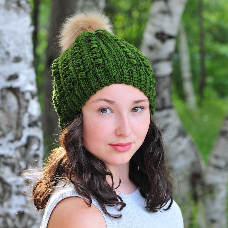 Dark Pink Winter Hat, Slouch Hat, Acrylic Yarn, Deep Rose, Crochet Hat