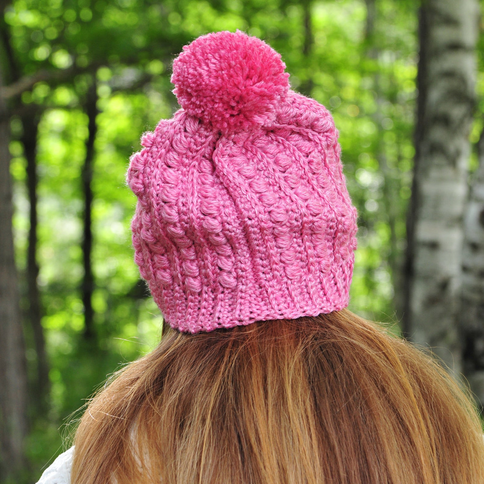 Dark Pink Winter Hat, Slouch Hat, Acrylic Yarn, Deep Rose, Crochet Hat