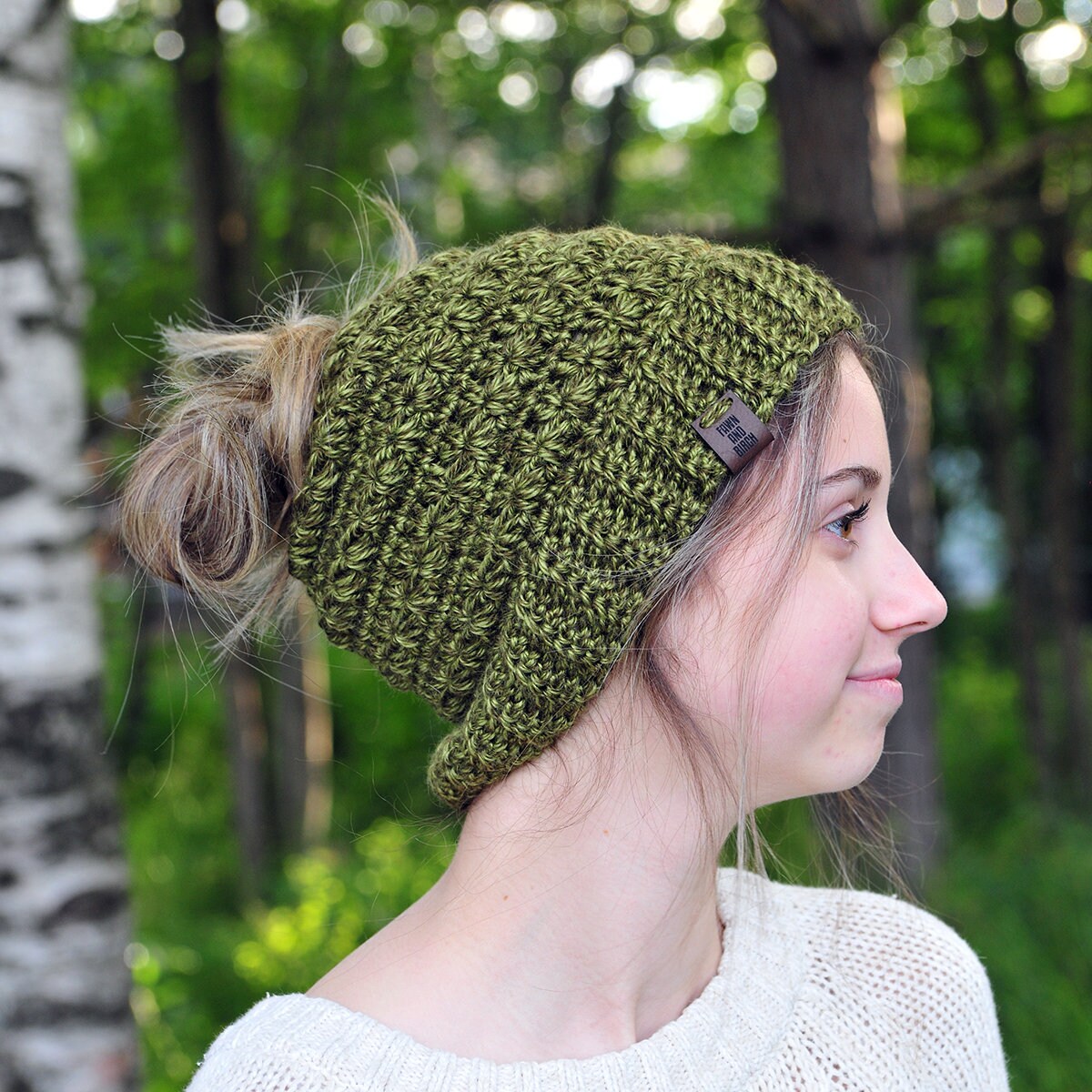 Olive Green Messy Bun Hat Ponytail Hat 