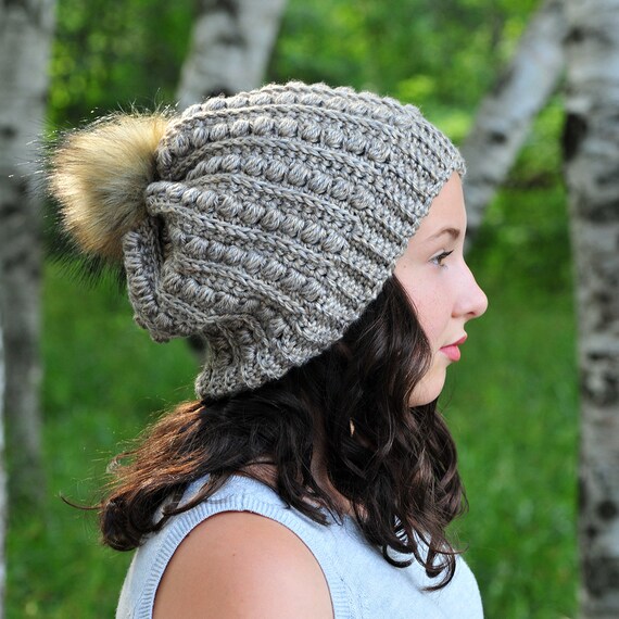 Taupe Winter Hat Tan Slouch Hat Acrylic 