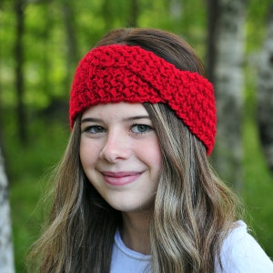 Rote Twist-Ohrwärmer, weiche Boho Stirnband, dunkle Kirsche rot, Moos Stich, häkeln Ohr wärmer, Herbst Mode, Geschenk für Teens oder Frauen