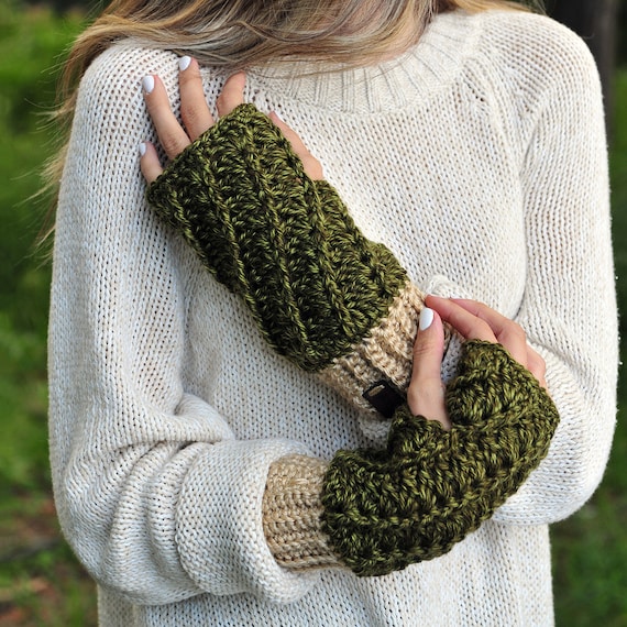 Olive Green Fingerless Gloves Texting Gloves Soft Acrylic Yarn