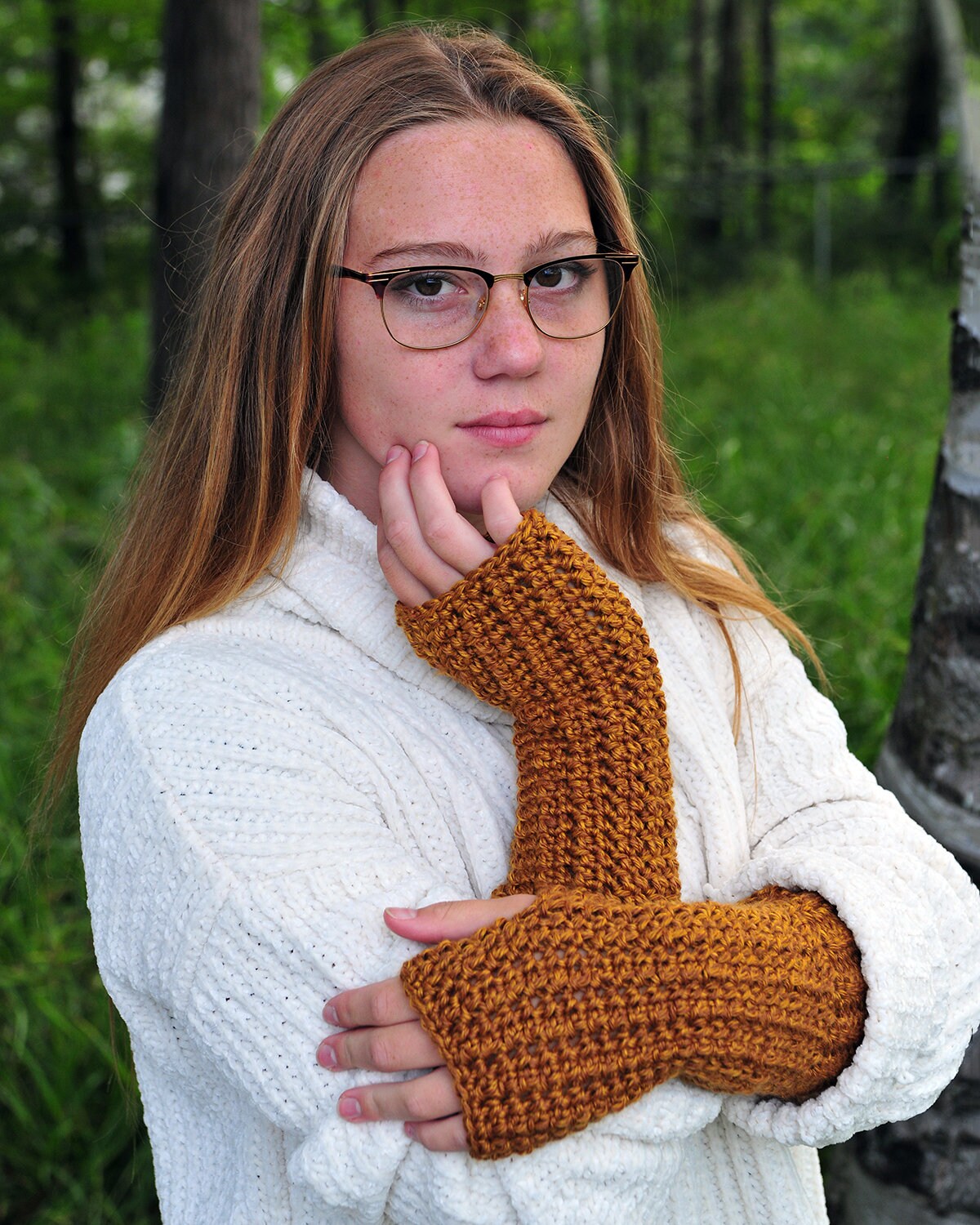 Long Dark Gold Arm Warmers, Fingerless Gloves, Texting Gloves, Soft Acrylic Yarn, Crochet, Stocking Stuffer, Gift for Women or Teens