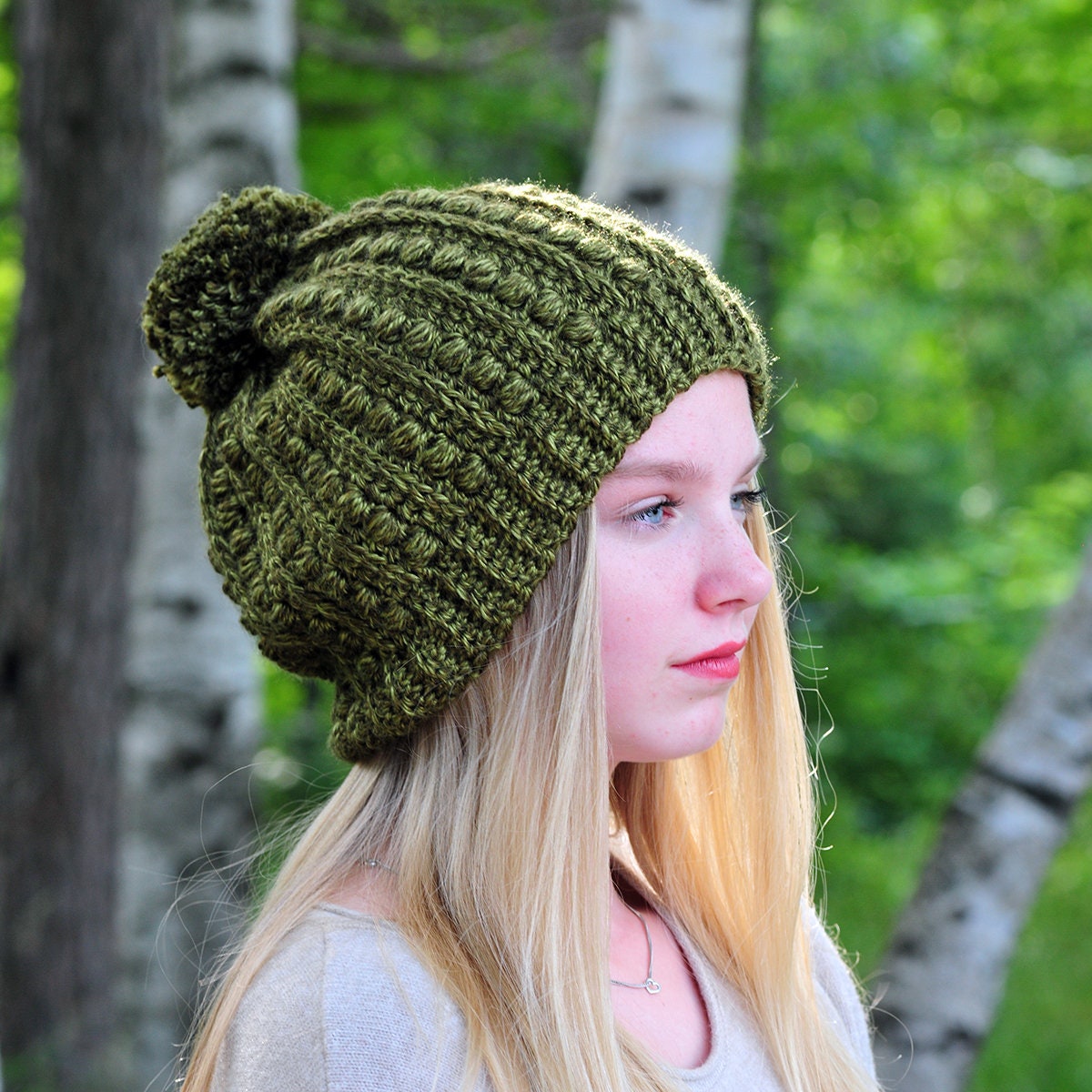 Olive Green Winter Hat Slouch Hat 
