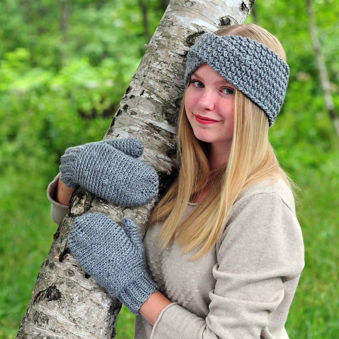 Grey Winter Mittens Womens Mitts Soft Acrylic Yarn Crochet Etsy