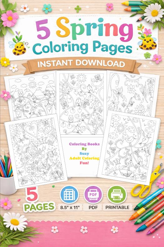 5 Spring Coloring Pages PDF Downloads - Etsy