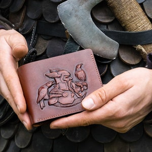 Handmade Leather Wallet Odin, Custom Made Viking Wallet, Personalized Men Wallet, Odin wallet, Scandinavian Collection, Viking Raven