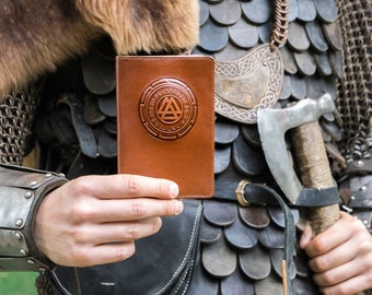 Valknut Viking Leather Travel Wallet Passport Holder Document Cover Travel Organizer Nordic Norse Symbols Runes Scandinavian Mythology