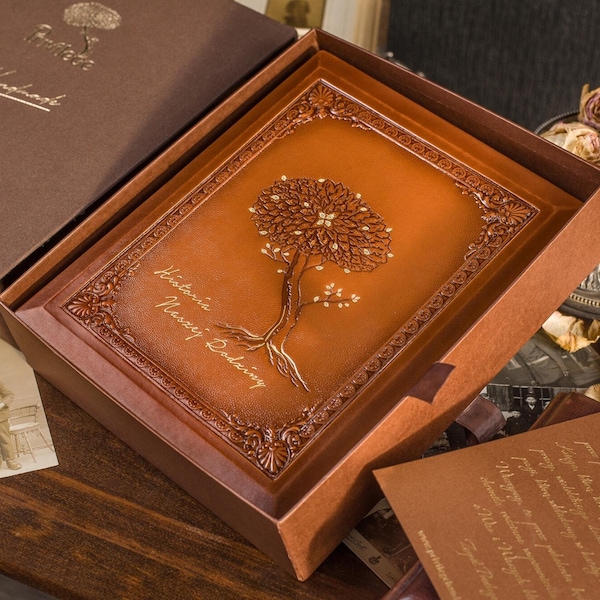Einzigartiges Hochzeitsgeschenk für Paar "Unsere Familiengeschichte" Lederbuch Personalisiertes Jahrestagsgeschenk