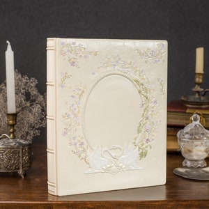 Luxury Handpainted Leather Wedding Photo Album With Swans Custom Engraving Handmade Unique Anniversary Gift Family Scrapbook Album