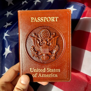 Funda para Pasaporte de EE. UU. con Gran Sello Portadocumentos de Ciudadanía Hecho a Mano de Cuero Natural Cartera de Viaje Hecha a Mano Personalizada