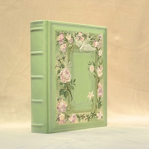 Personalized Handpainted Green Mint Leather Wedding Photo Album Handmade Gift Custom Unique Anniversary Gift Family Scrapbook Album