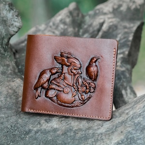 Handmade Leather Wallet Odin, Custom Made Viking Wallet, Personalized Men Wallet, Odin wallet, Scandinavian Collection, Viking Raven