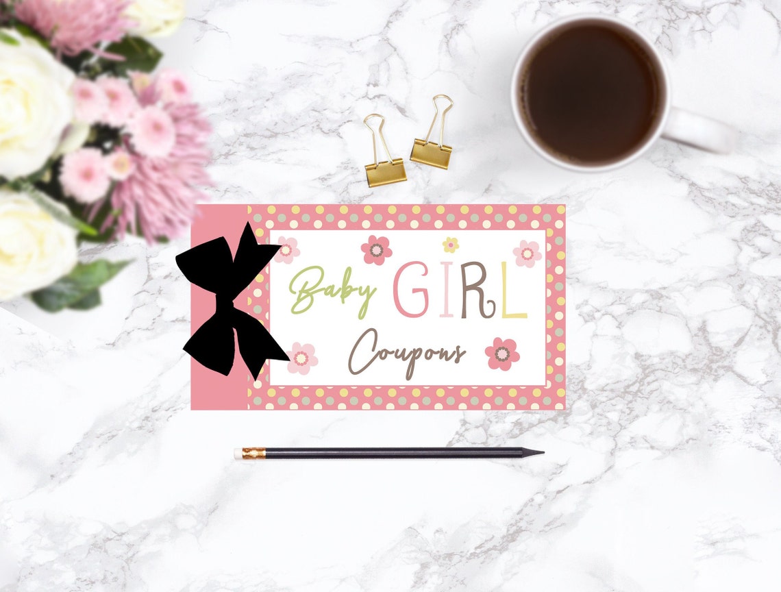 Baby Girl Shower Coupon Book, Baby Shower Game and Gift for Mom, Gender Reveal Coupons, New Baby