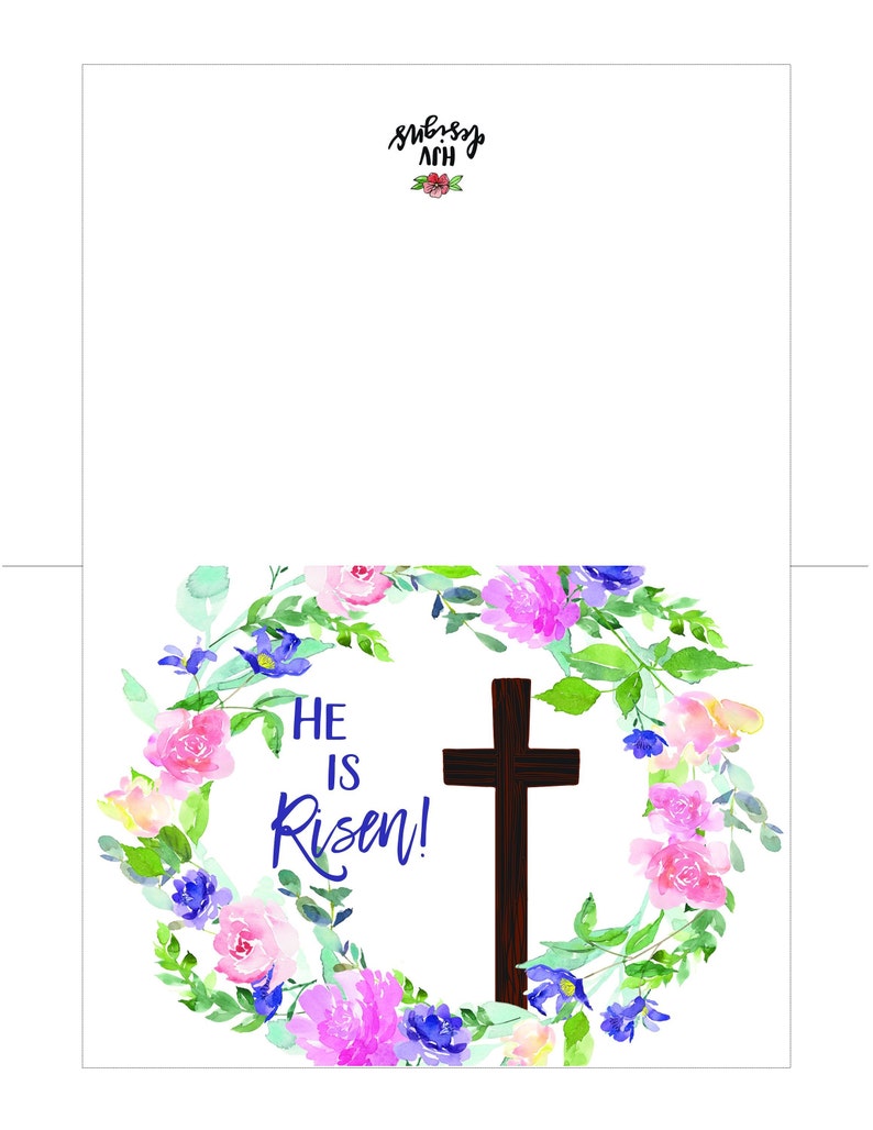 He Is Risen Printable Easter Greeting Card Jesus Cross Easter Card Easter Card Easter instant Download Card DIY Print at Home Cards