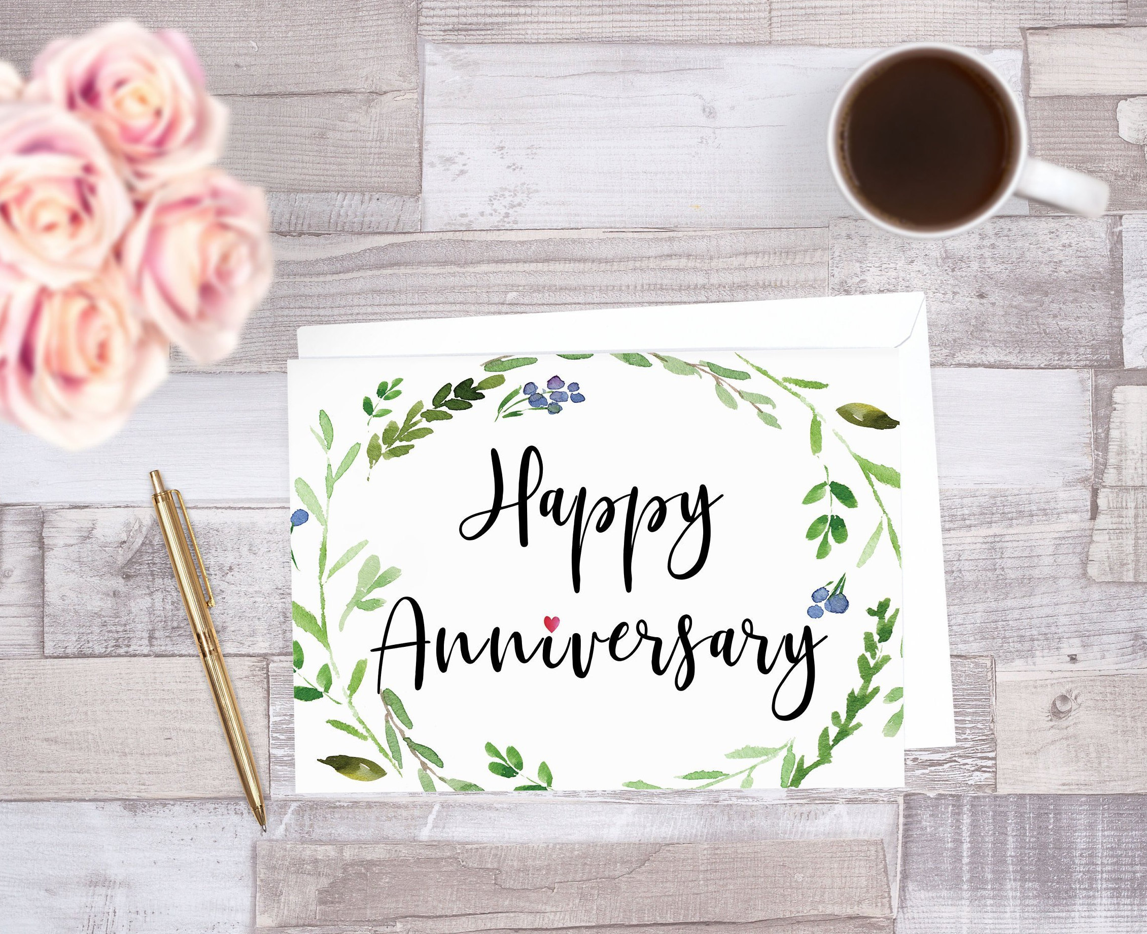 Happy Anniversary Printable Card Greenery Anniversary Card Etsy