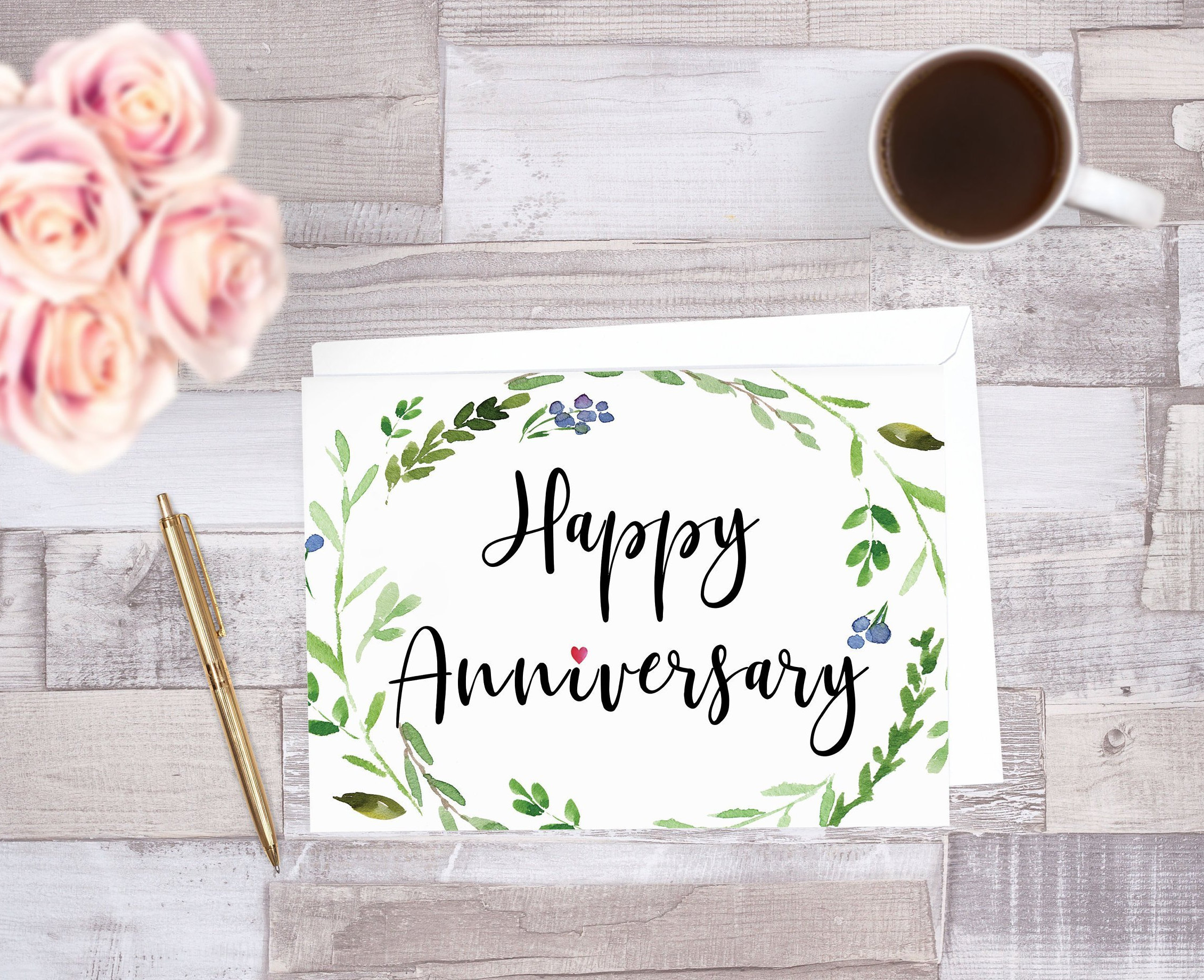 Happy Anniversary Printable Card Greenery Anniversary Card | Etsy